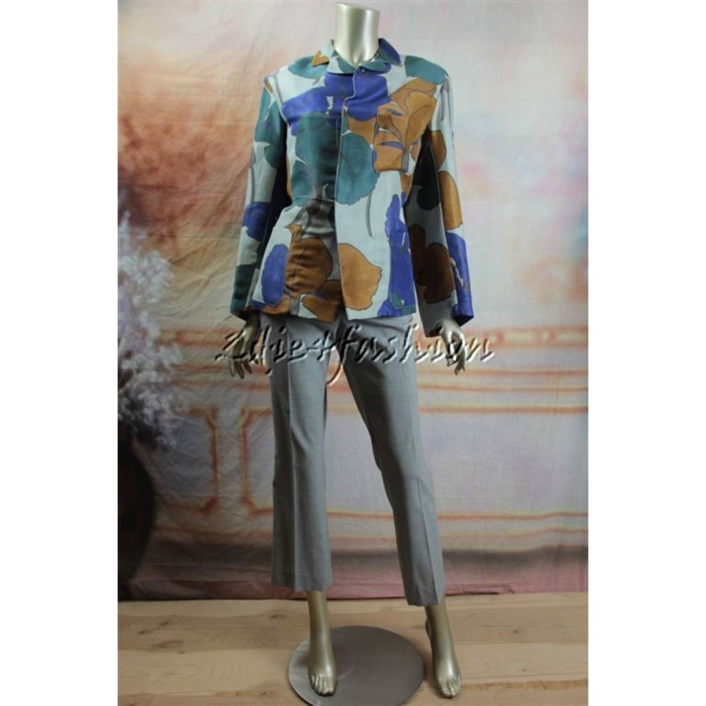 $1440 NWT MARNI Green Gray Large Floral Art Silk Linen Jacket 6